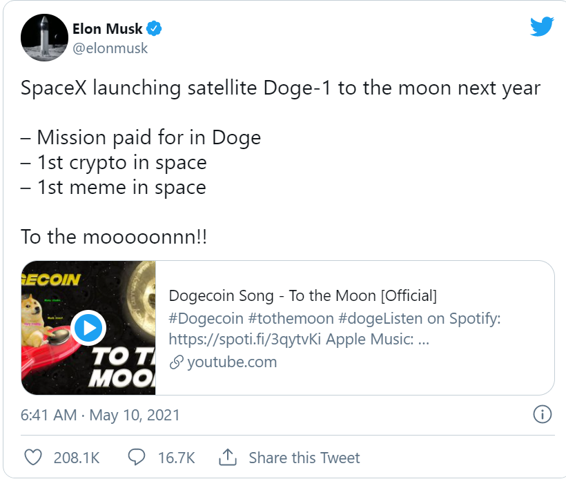 SpaceX接受狗狗币支付(spacex将接受狗狗币支付)